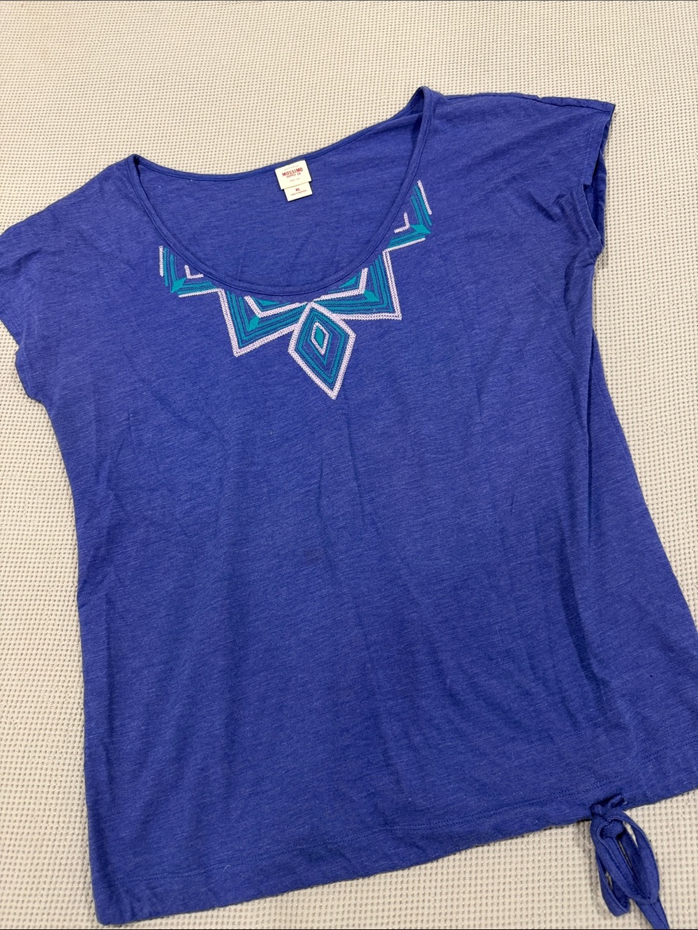 Mossimo Supply Co. Royal Blue Scoop Neck Tee with Teal Embroidery